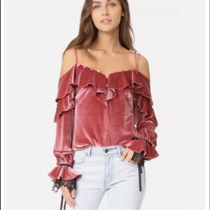 Self Portrait Top Velvet Pink Lace Detail Cropped XS pristine